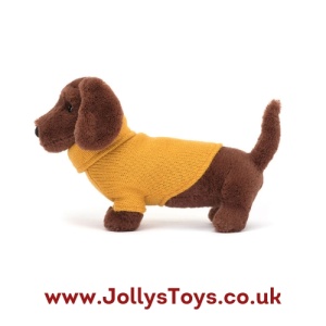 Jellycat Sweater Sausage Dog, Mustard